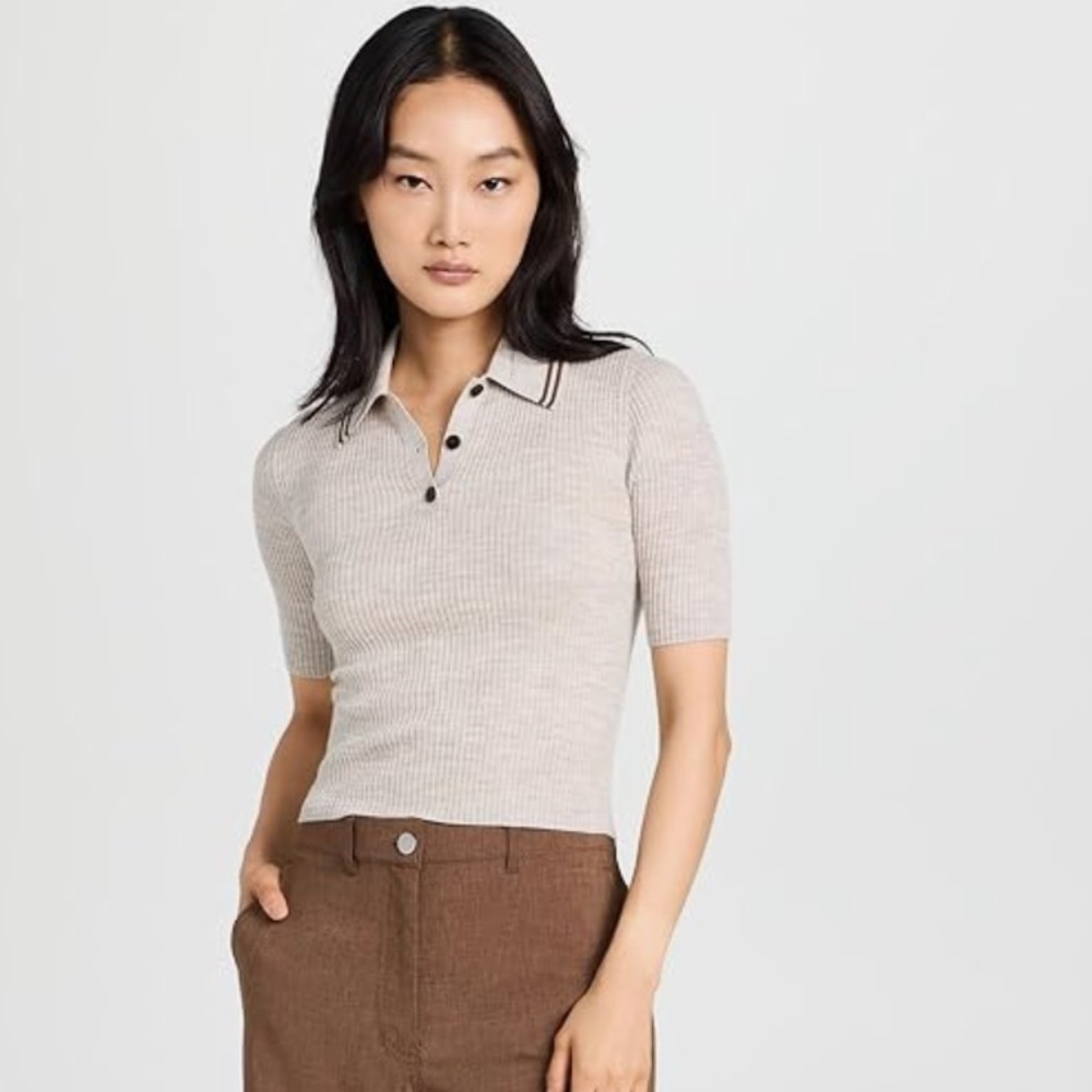 Theory cropped wool blend polo sweater
